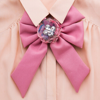 ziramood 蕾丝镶钻蝴蝶结胸针女性多层领结 qn 粉色