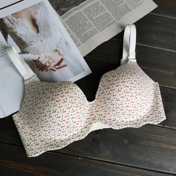 无钢圈夏季印花大码胸罩舒适女士一片式无痕文胸薄款 白 80a【图片