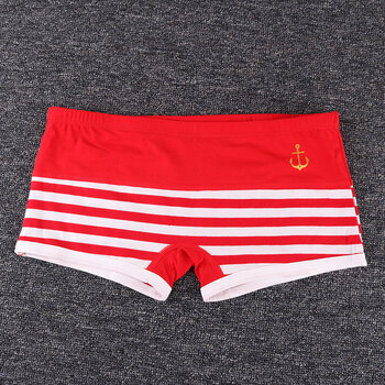 女士lest帅t内裤中性tt海军风条纹拼接棉质平四角大码青年潮 细纹红白