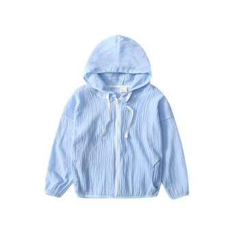 儿童夏季防晒衣服男女宝宝透气护肤童装沙滩一家三口空调衫 浅蓝色