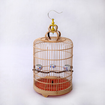 新品玉鸟相思芙蓉鸟笼竹制鼓底圆笼绣眼靛颏贝子金青竹鸟笼子配件