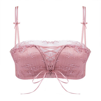 无带抹胸内衣无肩带文胸小胸聚拢上托防滑防走光裹胸式一字领 粉色