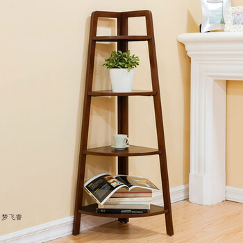 美式实木客厅转角置物架多层阳台三角花架卧室储物架装饰墙角落架