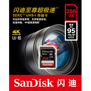 
                                                            闪迪（SanDisk）256GB SD存储卡 U3 C10 V30 4K至尊超极速版数码相机内存卡 读速170MB/s 写速90MB/s                