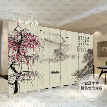 优阁调防水防透免安装折叠双面中式艺术屏风隔断屏风水墙文化墙背景墙隔断墙 091501 3扇防水防透