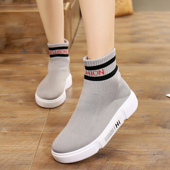 欧洲站袜子鞋女韩版2018秋季新款百搭弹力高帮运动嘻哈潮 灰色 36