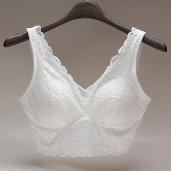 原单少女士内衣纯棉蕾丝带全罩杯无钢圈文胸罩抹胸式裹胸背心 白色 m