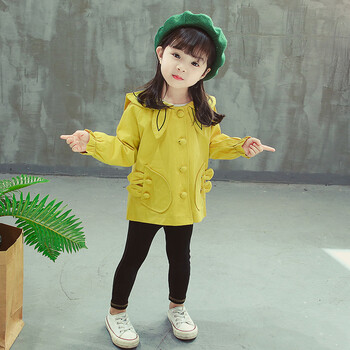 2018新款韩版女童洋气风衣外套女宝宝休闲上衣婴儿童外衣服潮 黄色