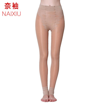 奈袖打底裤袜女秋冬假透肉踩脚保暖裤双层加绒加厚高腰显瘦美腿 比基尼裆黑色+比基尼裆肤色共2条 均码
