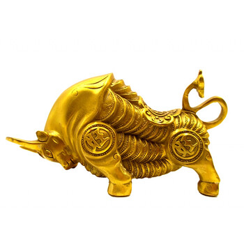 沪缘 纯铜牛摆件大号旺财金钱牛工艺品生肖牛家居装饰风水摆设 中号长