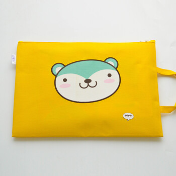 y韩国卡通萌小熊a4文件袋 学生女士可爱帆布试卷收纳袋带提手 黄色