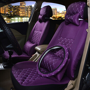 专用四季通用座套全包围布艺卡通汽车坐套坐垫套 紫色 加厚布料紫色