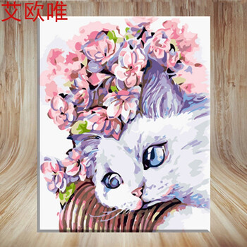 六一数字油画动物卡通填色手绘油彩画客厅装饰画手工宠物 萌宠花猫 40
