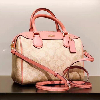 2018新款蔻驰女包代购新款小蜜蜂波士顿单肩包水桶包枕头包 粉色c纹