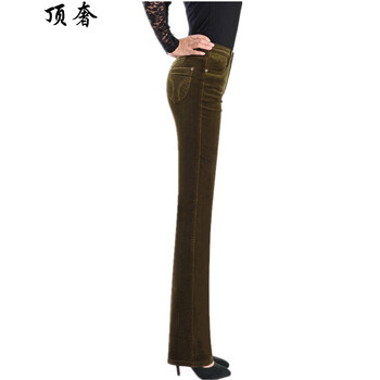 
                                        顶奢 春秋款灯芯绒微喇裤大码高腰条绒裤棉休闲女裤弹力显瘦阔脚裤修身显瘦妈妈装喇叭裤长裤子 9011款疆黄色 30码是2尺3腰围                