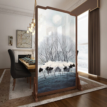 隔断屏风客厅卧室书房酒店简欧风水半透明纱座屏 胡桃木100*180弧形