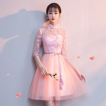 粉色伴娘服短款2018夏韩版姐妹团显瘦派对礼服裙女毕业学生 031a款