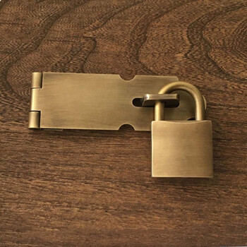 中式仿古黄铜铜锁扣门鼻锁鼻复古门扣搭扣铜门栓插销 大号古铜色带锁