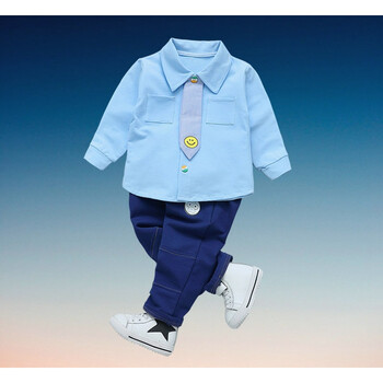 秋季新款儿童装1-3岁男童春秋装套装2周岁半岁小孩衣服潮男装 天蓝色