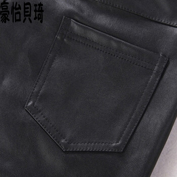 豪怡贝琦2015秋冬新款加绒加厚复古个性金属铜扣高腰修身显瘦小脚PU皮裤女  13026 黑色 M不加绒