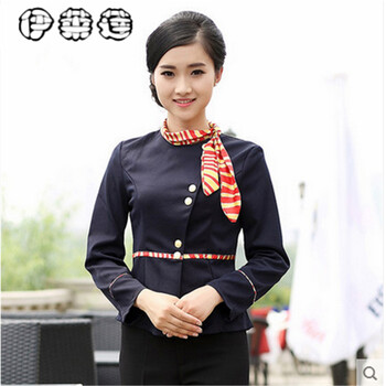 伊莱蓮 秋季新款酒店工作服秋冬装 饭店快餐西餐厅工作服女 服务员工作服长袖制服 黑色 XXXL