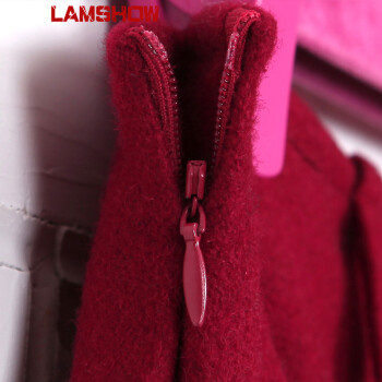 lamshow气质新款秋冬韩版时尚经典百搭长裙 潮流甜美毛呢半身裙 多色 酒红色 S
