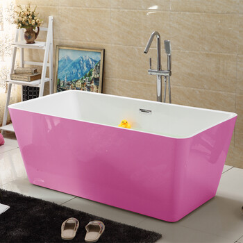 粉色日美式家用个性长方形独立式浴盆亚克力简易现代独立式浴缸 粉 白