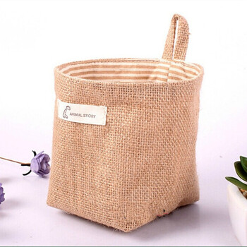 棉麻杂物袋双面布艺墙壁挂袋宿舍桌面收纳小挂兜布袋 小兜-黄条纹(约