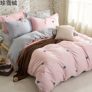 珍雪绒床上棉床单被套两件套棉床笠被套2件套床罩被罩二件套 蒲公英