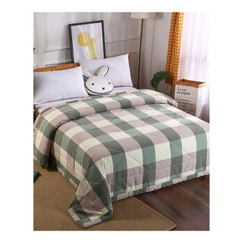 新款水洗棉夏被空调被夏凉被条纹格子被子良品被可, 绿大格 180/220