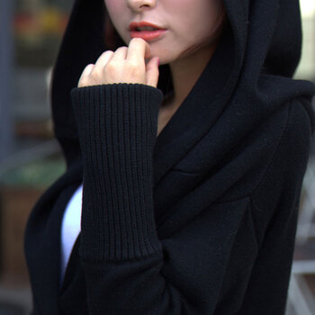 诗馨针织开衫女2015秋款上新温婉淑女日韩时尚百搭中长款毛衣开衫外套女2133 黑色 L
