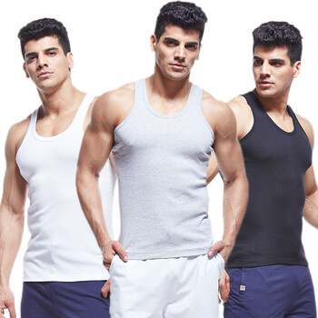 【雅鹿背心】雅鹿 男士背心棉质修身运动打底细针背心(三件装) 白 麻