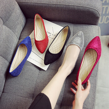 瓢鞋女夏2018新品百搭浅口尖头鞋单鞋仙女的鞋小码女鞋平底鞋 银色 32