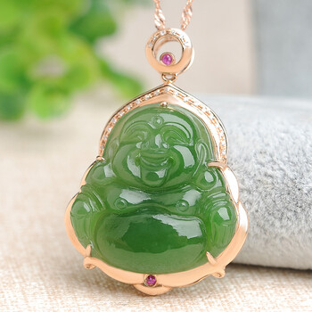 rosefree 和田碧玉佛公镶18k金吊坠 男雅k金佛公玉坠玉佛挂件 附证书