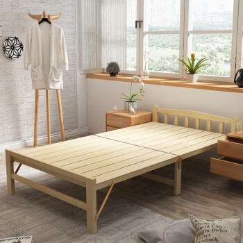 悦含 环保松木床折叠床实木床单人床双人床简易木板床午休床 免装款单头1.2M宽松木床