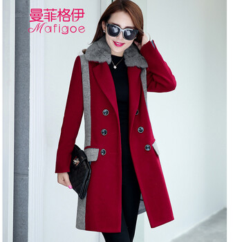 衣带渐宽2015秋冬女装时尚呢子大衣中长款呢外套修身毛呢大衣DZL209 樱桃红 M