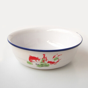 老式瓷盆和面盆陶瓷家用加厚揉面发面盆 年年有余 大号36厘米