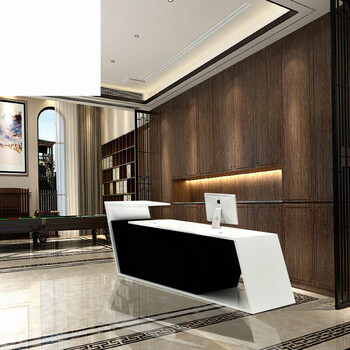 餐厅 简约大气时尚烤漆前台个性黑白配异形吧台公司接待台酒店前台 1
