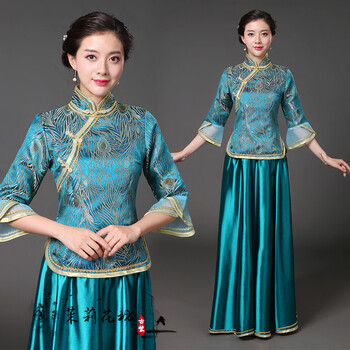 会礼服舞台表演 小凤仙女装演出服装 墨绿色 l码胸围96腰围85