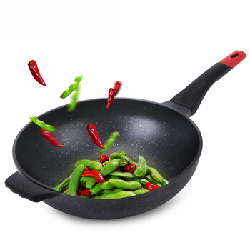 泰朗仕正品麦饭石工艺炒锅 不粘锅无烟锅平底不沾炒菜锅电磁炉燃气炉通用锅具32CM