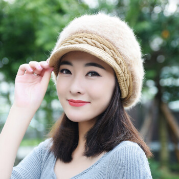 韩版兔毛帽纯色鸭舌贝雷帽保暖针织毛线帽