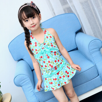 泳衣女童连体裙式游泳衣学生女孩分体平角裤泳装三角 1212樱桃分体