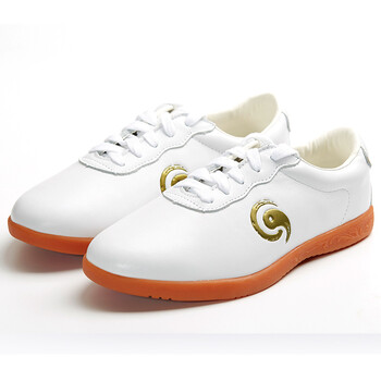 头层软牛皮牛筋底女太极拳练功鞋 真皮男夏季武术鞋晨练鞋 logo鞋白色