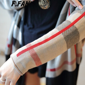 番番 F.FAN 2015秋装新款英伦风宽松显瘦蝙蝠袖格纹针织衫开衫女士披肩外套 图片色 均码  85-140斤
