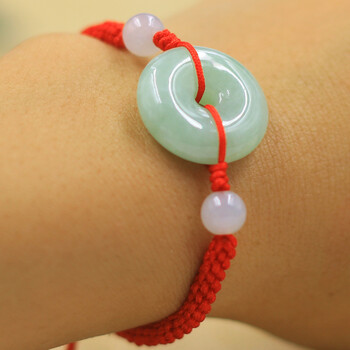 藏玉楼中秋节红绳手链翡翠玉平安扣男女款手工编织手串缅甸玉石简约