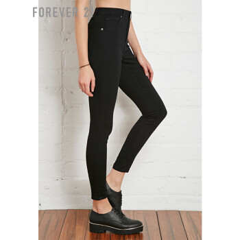FOREVER21 经典高腰小脚牛仔长裤 黑色 27
