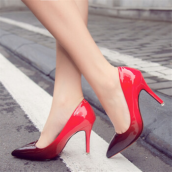 皇美新款粉红宴会高跟鞋尖头擦色夜店细跟女鞋ol红色中跟单鞋伴娘婚鞋