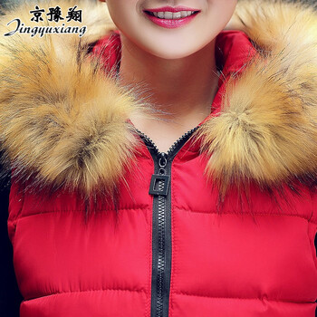 京豫翔羽绒棉马甲女秋冬新款时尚韩版大毛领修身中长款连帽棉衣马夹 红色 XXXL