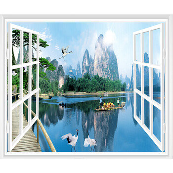 3d仿真立体假窗户壁画创意装饰画墙贴纸客厅卧室海边书房创意风景 020