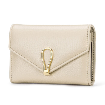 波斯丹顿女士卡包 头层牛皮搭扣时尚男女信用银行卡名片夹 米白色